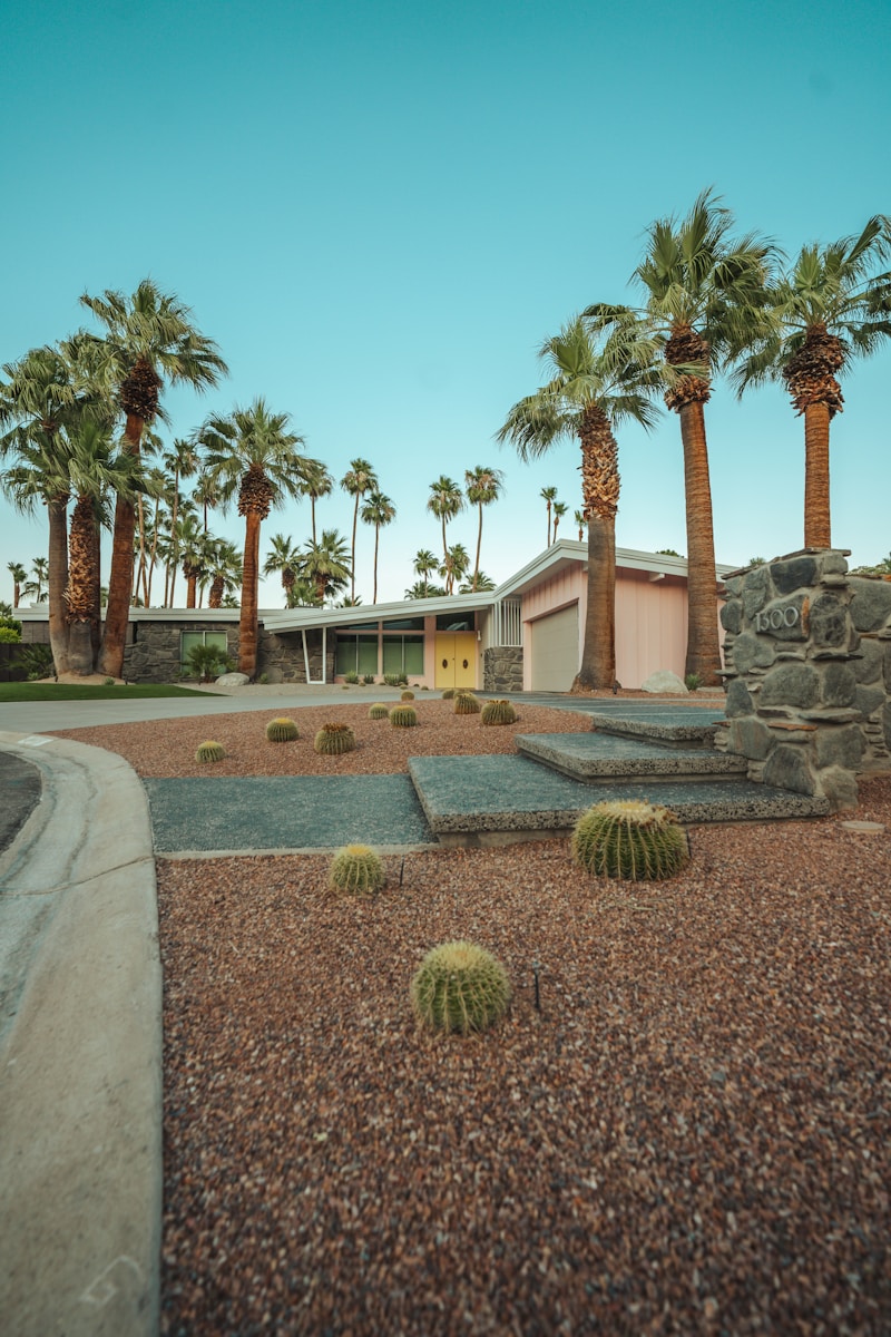 a house with palm trees in front of it
